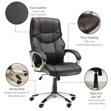 Buy HOMCOM Home Office Chair High Back Computer Desk Chair with Faux Leather Adjustable Height Rocking Function Brown, 7 from Furnituretta