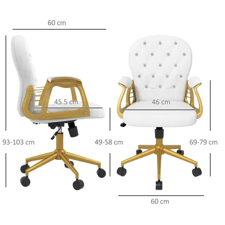Buy Vinsetto Height Adjustable Home Office Chair, Button Tufted Computer Chair with Padded Armrests and Tilt Function, Cream White, 3 from Furnituretta