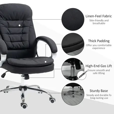 Buy HOMCOM Office Chair Computer Chair Executive Office Chair with Height Adjustable, Comfortable Desk Chair for Home Office Fabric Black, 7 from Furnituretta