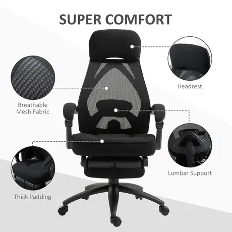 Buy Vinsetto Office Chair with Footrest,High Back Swivel Desk Chair with Adjustable Height and Headrest for Home Office, Black, 6 from Furnituretta
