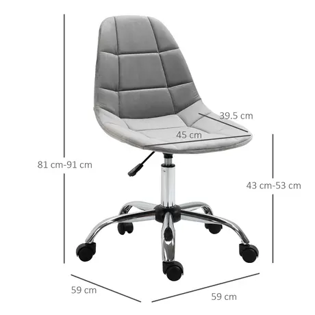 Buy Vinsetto Ergonomic Office Chair with Adjustable Height and Wheels Velvet Executive Chair Armless for Home Study Bedroom Grey, 3 from Furnituretta