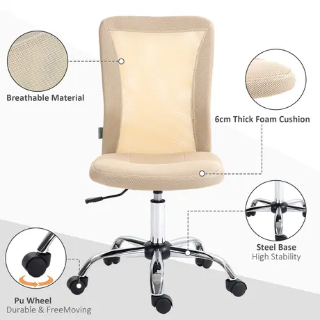Buy Vinsetto Computer Desk Chair, Mesh Office Chair with Adjustable Height and Swivel Wheels, Armless Study Chair, Beige, 4 from Furnituretta