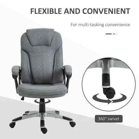 Buy Vinsetto Office Chair, Linen Fabric Desk Chair, Height Adjustable Computer Chair with Padded Armrests, Swivel Wheels and Tilt Function, Grey, 6 from Furnituretta
