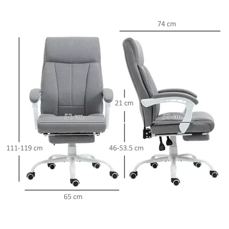 Buy Vinsetto Office Chair, Ergonomic Desk Chair, Fabric Work Study Chair with 155° Reclining Back and Footrest, 3 from Furnituretta