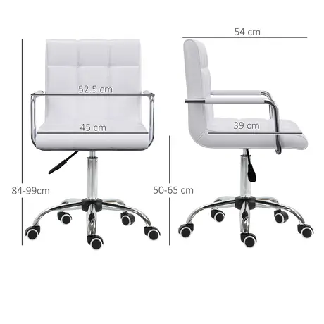 Buy Vinsetto Office Chair, Makeup Vanity Chair, Mid Back Computer Chair, PU Leather, White, 3 from Furnituretta