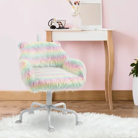 Buy Vinsetto Unicorn Home Office Chair, Height Adjustable Fluffy Desk Chair with Armrests and Swivel Wheels, Colourful, 2 from Furnituretta