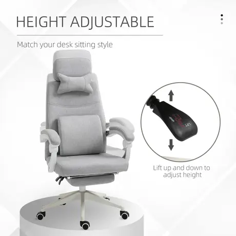 Buy Vinsetto Office Chair, Ergonomic Desk Chair, High Back Fabric Work Chair with 160° Reclining Backrest, Retractable Footrest, Neck and Lumbar Pillow for Home and Study, Grey, 4 from Furnituretta