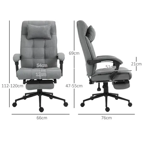 Buy Vinsetto Office Chair with Footrest Ergonomic Office Chair with Armrests Lumber Support and Headrest Light Grey, 3 from Furnituretta