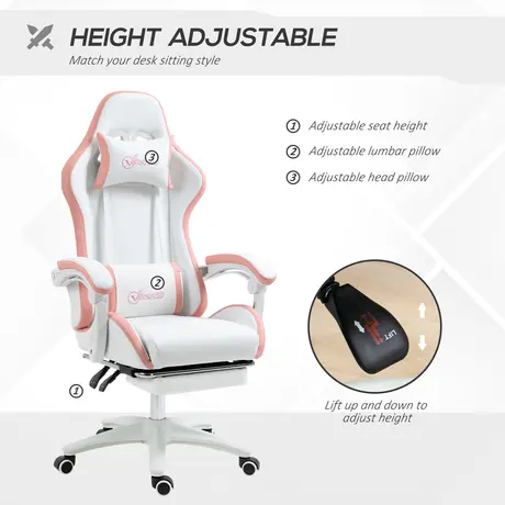 Buy Vinsetto Computer Gaming Chair, PU Leather Desk Chair with Footrest, Swivel Task Chair with 135° Reclining Back and Lumbar Support, PC Chair for Adults, White and Pink, 4 from Furnituretta