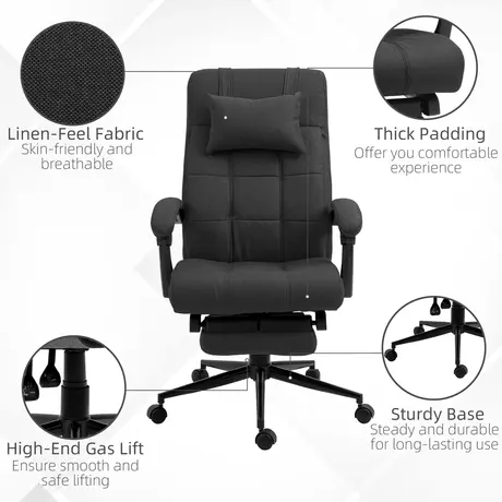 Buy Vinsetto Office Desk Chair with Footrest, Headrest Pillow, Home Office Chair with Reclining Backrest, Swivel Wheels, Black, 7 from Furnituretta