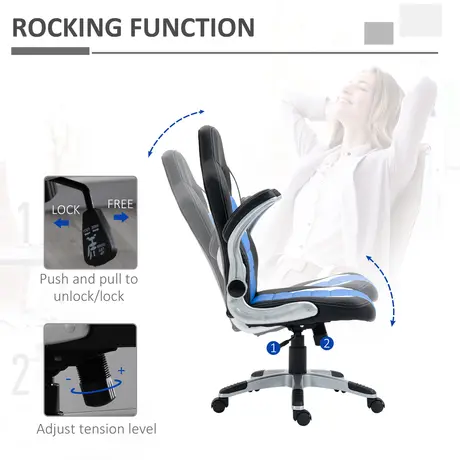 Buy HOMCOM Computer Gaming Chair, Office Desk Swivel Chair, PU Leather Racing Chair with 90° Flip-up Armrest, Blue, 5 from Furnituretta