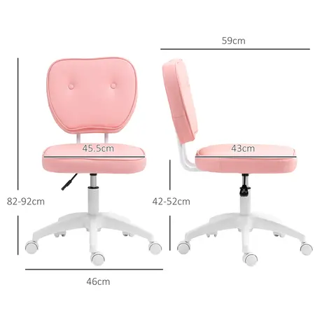 Buy Vinsetto Vanity Office Chair, PU Leather Computer Chair for Home, with Adjustable Height, Armless, Swivel Wheels, Pink, 3 from Furnituretta
