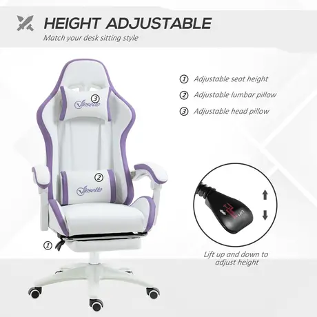 Buy Vinsetto Computer Gaming Chair, PU Leather Desk Chair with Footrest, Swivel Task Chair with 135°, White and Purple, 4 from Furnituretta
