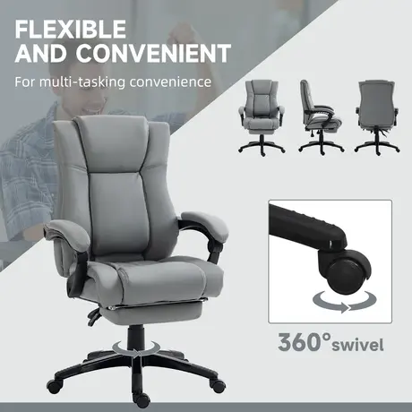 Buy Vinsetto PU Leather Office Chair, Swivel Computer Chair with Footrest, Wheels, Adjustable Height, Grey, 6 from Furnituretta