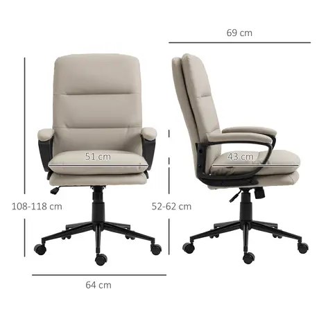 Buy Vinsetto Office Chair, PU Leather Computer Desk Chair Office Chair with Adjustable Height and Swivel Rolling Wheels for Work Study, Light Grey, 3 from Furnituretta