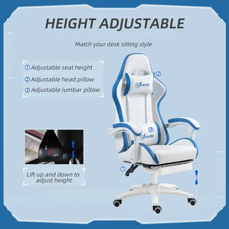 Buy Vinsetto Computer Gaming Chair, PU Leather Desk Chair with Footrest, Swivel Task Chair with 135° Reclining Back and Lumbar Support, PC Chair for Adults, White and Blue, 4 from Furnituretta