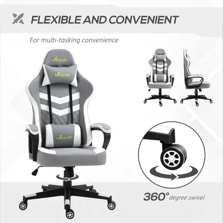 Buy Vinsetto Gaming Chair, Computer Desk Chair with Lumbar Support, Faux Leather Racing Chair with Headrest and Swivel Wheels for Home Office, Grey White, 6 from Furnituretta
