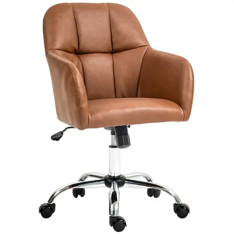 Buy HOMCOM Faux Leather Tub Office Chair, with Wheels - Brown from Furnituretta