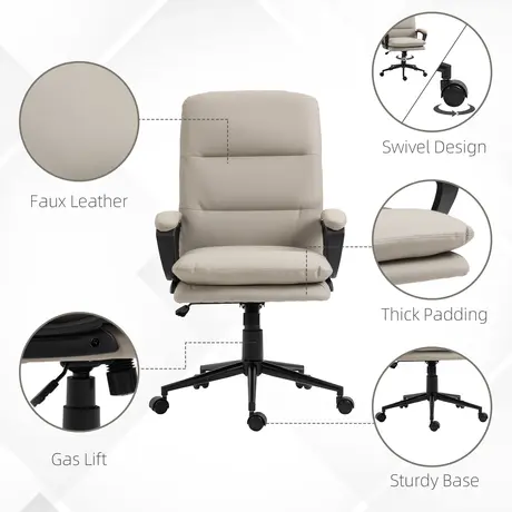 Buy Vinsetto Office Chair, PU Leather Computer Desk Chair Office Chair with Adjustable Height and Swivel Rolling Wheels for Work Study, Light Grey, 4 from Furnituretta