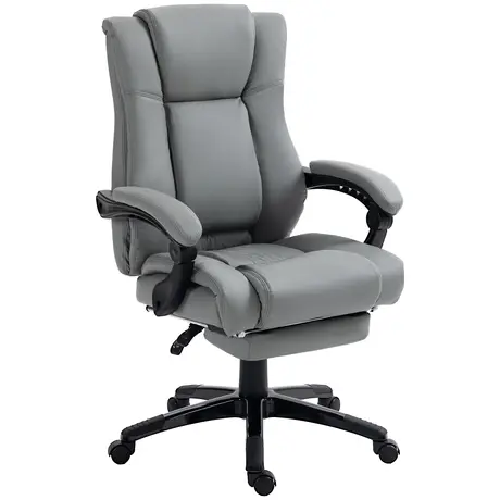 Buy Vinsetto PU Leather Office Chair, Swivel Computer Chair with Footrest, Wheels, Adjustable Height, Grey from Furnituretta