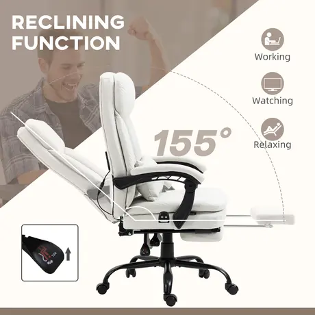 Buy Vinsetto Office Chair, Ergonomic Desk Chair with 6-Point Vibration Massage and Lumbar Heating, Computer Chair with Lumbar Support Pillow, 155° Reclining Back and Footrest, Cream White, 6 from Furnituretta