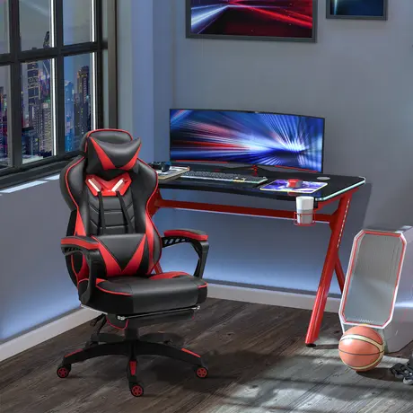 Buy Vinsetto Computer Gaming Chair, Racing Desk Chair with Lumbar Support and Footrest, PU Leather Gamer Chair with Headrest and Swivel Wheels for Home, Red, 2 from Furnituretta