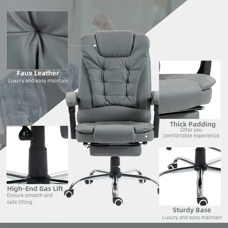Buy HOMCOM Executive Office Chair, Home Office Chair with Swivel Wheels, Reclining Backrest, Retractable Footrest, Grey, 7 from Furnituretta