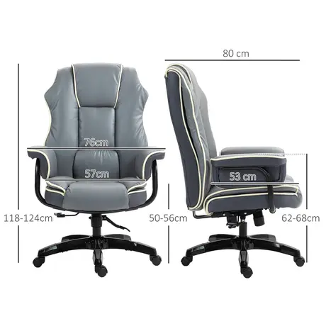Buy Vinsetto High Back Office Chair, PU Leather Desk Chair, Reclining Swivel Computer Chair for Home, Grey, 3 from Furnituretta