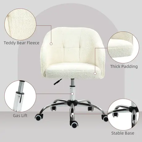 Buy HOMCOM Teddy Fleece Swivel Office Chair - Cream, 6 from Furnituretta