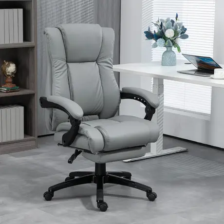 Buy Vinsetto PU Leather Office Chair, Swivel Computer Chair with Footrest, Wheels, Adjustable Height, Grey, 2 from Furnituretta