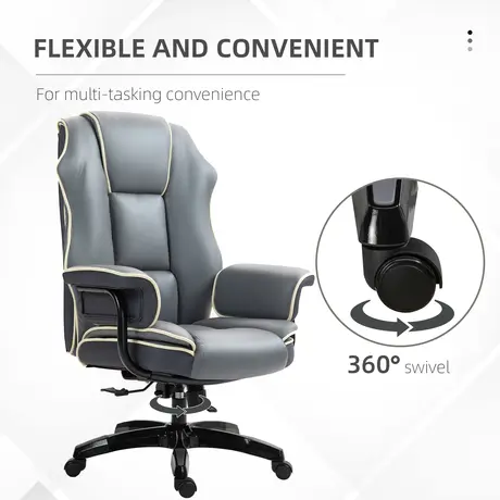 Buy Vinsetto High Back Office Chair, PU Leather Desk Chair, Reclining Swivel Computer Chair for Home, Grey, 7 from Furnituretta