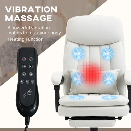 Buy Vinsetto Office Chair, Ergonomic Desk Chair with 6-Point Vibration Massage and Lumbar Heating, Computer Chair with Lumbar Support Pillow, 155° Reclining Back and Footrest, Cream White, 4 from Furnituretta