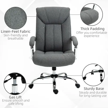 Buy Vinsetto  Office Chair, Fabric Desk Chair, Padded Executive Chair with Adjustable Height, Swivel Wheels, Metal Star Base, Grey, 7 from Furnituretta