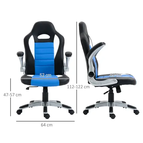 Buy HOMCOM Computer Gaming Chair, Office Desk Swivel Chair, PU Leather Racing Chair with 90° Flip-up Armrest, Blue, 3 from Furnituretta