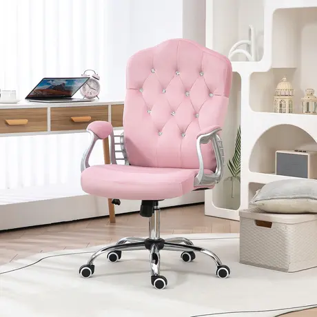 Buy Vinsetto Velvet-Feel Work Chair, with Diamante Back - Pink, 2 from Furnituretta