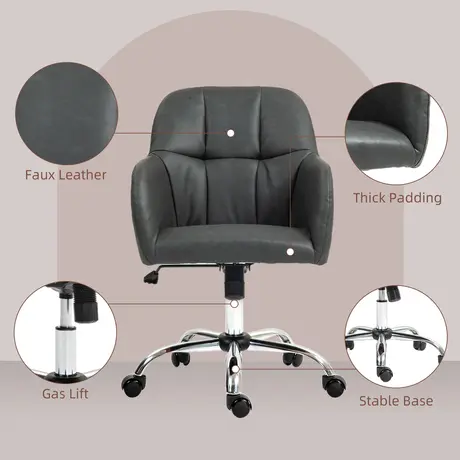 Buy HOMCOM Faux Leather Tub Office Chair, with Wheels - Grey, 7 from Furnituretta