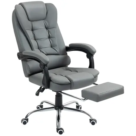 Buy HOMCOM Executive Office Chair, Home Office Chair with Swivel Wheels, Reclining Backrest, Retractable Footrest, Grey from Furnituretta