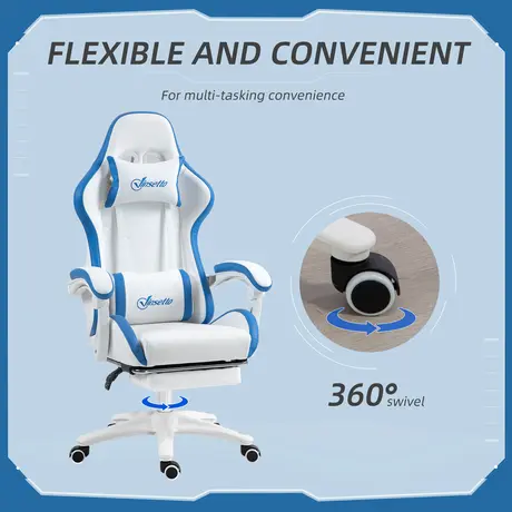 Buy Vinsetto Computer Gaming Chair, PU Leather Desk Chair with Footrest, Swivel Task Chair with 135° Reclining Back and Lumbar Support, PC Chair for Adults, White and Blue, 6 from Furnituretta