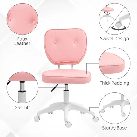 Buy Vinsetto Vanity Office Chair, PU Leather Computer Chair for Home, with Adjustable Height, Armless, Swivel Wheels, Pink, 5 from Furnituretta