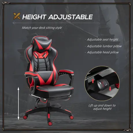 Buy Vinsetto Computer Gaming Chair, Racing Desk Chair with Lumbar Support and Footrest, PU Leather Gamer Chair with Headrest and Swivel Wheels for Home, Red, 4 from Furnituretta