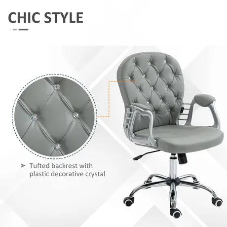 Buy Vinsetto Office Chair Ergonomic 360° Swivel PU Diamante Padded Base 5 Castor Wheels for Home Work Grey, 7 from Furnituretta