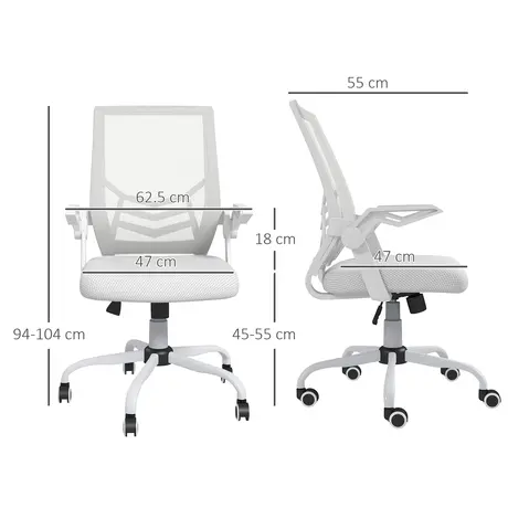 Buy Vinsetto Mesh Office Chair, Computer Desk Chair with Flip-up Armrests, Lumbar Back Support and Swivel Wheels, White, 3 from Furnituretta