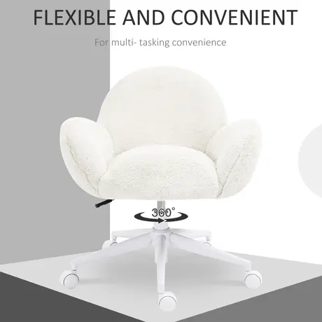 Buy HOMCOM Makeup Vanity Chair, Cute Fluffy Desk Chair with Rolling Wheels for Bedroom Living Room, Cream White, 5 from Furnituretta