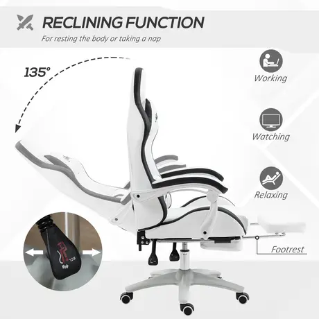 Buy Vinsetto Computer Gaming Chair, PU Leather Desk Chair with Footrest, Swivel Task Chair with 135° Reclining Back and Lumbar Support, PC Chair for Adults, White and Black, 5 from Furnituretta