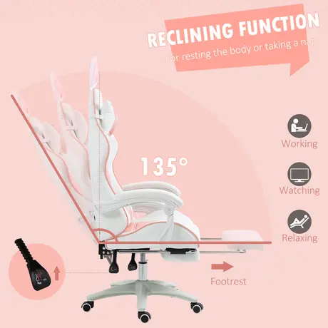 Buy Vinsetto Racing Gaming Chair, Reclining PU Leather Computer Chair with Removable Rabbit Ears, Footrest, Headrest and Lumber Support, Pink, 6 from Furnituretta