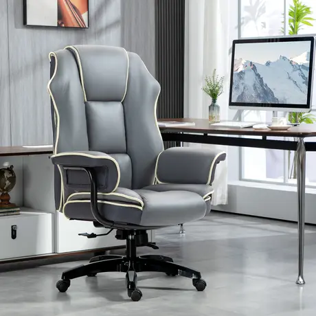 Buy Vinsetto High Back Office Chair, PU Leather Desk Chair, Reclining Swivel Computer Chair for Home, Grey, 2 from Furnituretta