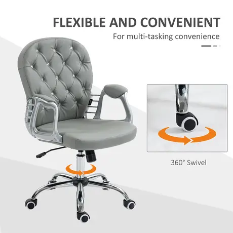 Buy Vinsetto Office Chair Ergonomic 360° Swivel PU Diamante Padded Base 5 Castor Wheels for Home Work Grey, 6 from Furnituretta