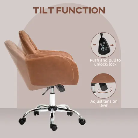 Buy HOMCOM Faux Leather Tub Office Chair, with Wheels - Brown, 5 from Furnituretta