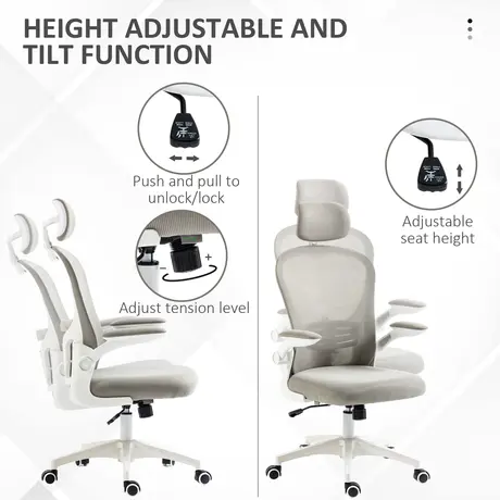 Buy Vinsetto Multi-Adjustable Office Chair, with Lumbar Support, Headrest and Mesh Back - Grey, 4 from Furnituretta