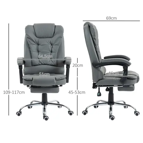 Buy HOMCOM Executive Office Chair, Home Office Chair with Swivel Wheels, Reclining Backrest, Retractable Footrest, Grey, 3 from Furnituretta